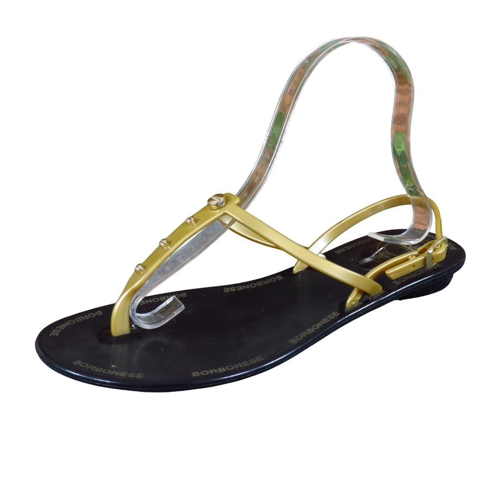 Borbonese Jelly Studded Women Thong Sandals Size 38 Casual Luxury Black Gold